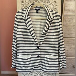 Gap navy & white preppy nautical horizontal striped knit blazer with pockets MD